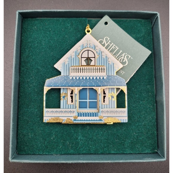 Sheila's Other - Sheila's 1995 First Edition Blue Cottage Ornament w/ Box Historical Collection